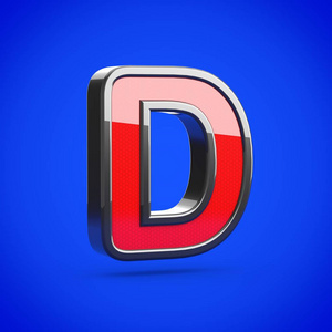 超级英雄字母 D 大写。3d 渲染的风格复古红色和黑色光泽字体隔离在蓝色背景上
