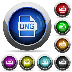 Dng 文件格式图标在圆的光滑的按钮与钢框架