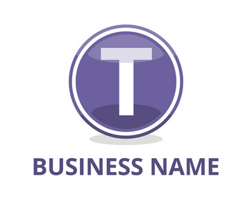 淡紫色眼镜圆圈按钮 web 徽标图形设计与现代清洁风格的任何专业公司与初始类型字母 t 在它