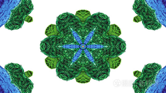 抽象多彩花卉植物区系概念对称图案观赏装饰万花筒运动几何圈和星形