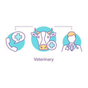 畜牧兽医服务概念图标。动物药房和诊所的想法。细线插图。兽医。矢量隔离轮廓图