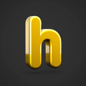 金色字母 H 小写。3d 渲染字体与黑色背景下的金色纹理隔离
