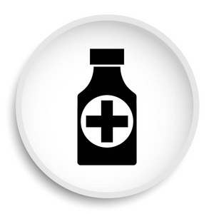 药丸瓶图标。药丸瓶网站按钮白色背景