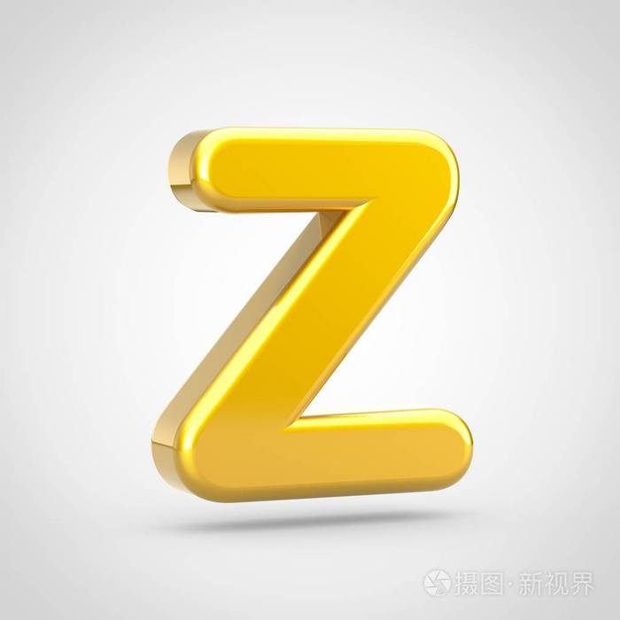 金色字母 Z 大写。3d 渲染字体与金色纹理隔离在白色背景上