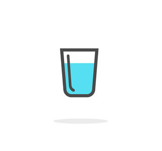 玻璃水矢量图标在白色背景, 线水杯或饮料符号剪贴画照片