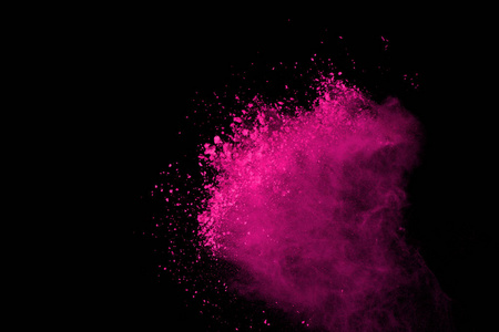 抽象粉红色粉末爆炸黑色背景.
