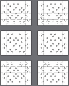 向量例证六不同的白色拼图, 分开的片断