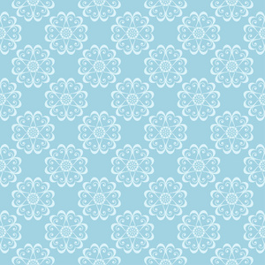 白色花卉图案的蓝色背景。纺织品和墙纸无缝装饰品