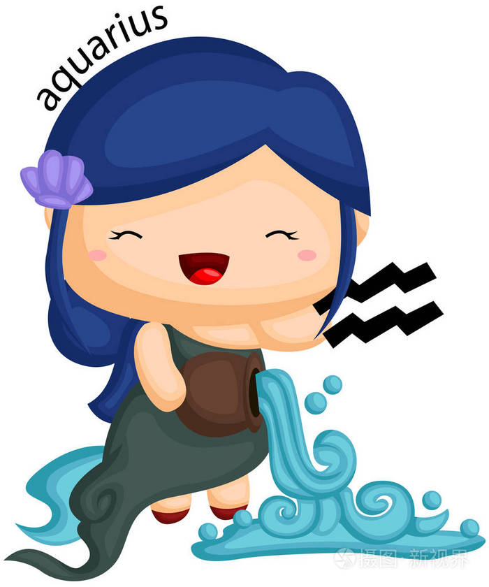 一个女孩和流动的水描绘的水瓶座星座