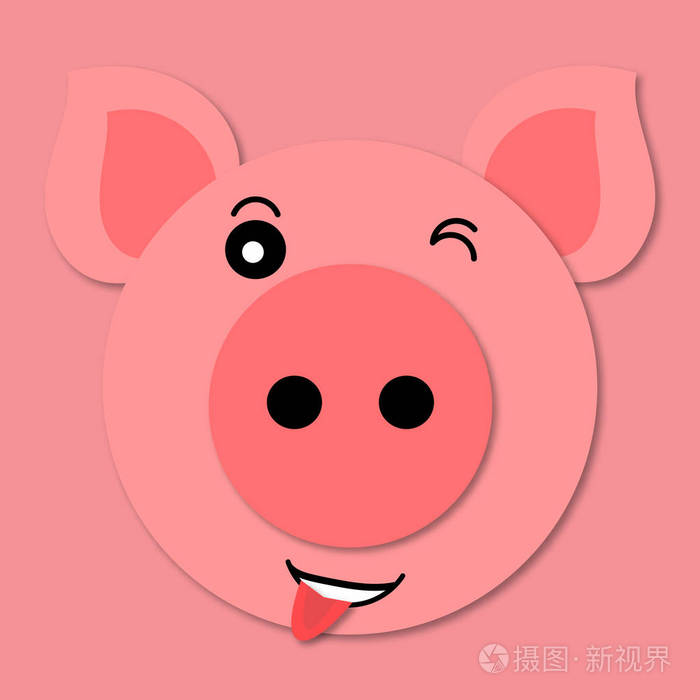 舌头emoji表情猪枪口关闭滑稽可爱的猪脸卡通风格3d纸艺向量猪图标