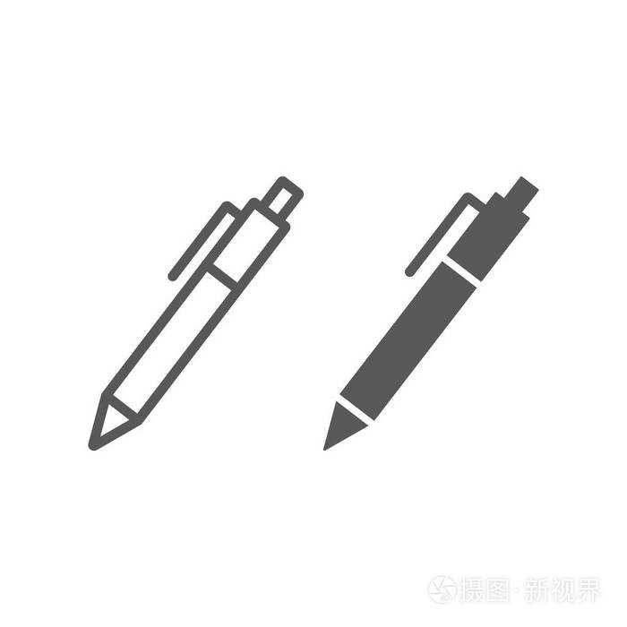 钢笔线和字形图标, 办公室和工作, 编辑符号, 矢量图形, 在白色背景上的线性模式, eps 10