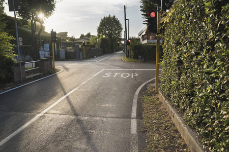 在道路上画的停车标志和红绿灯的视图