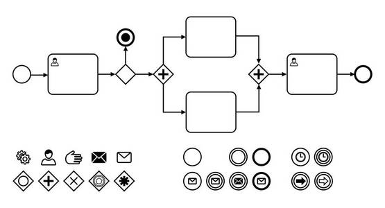 带有图标的业务流程图平面向量图