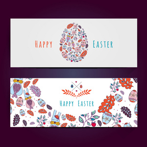 快乐的复活节时髦横幅与鸡蛋。矢量图