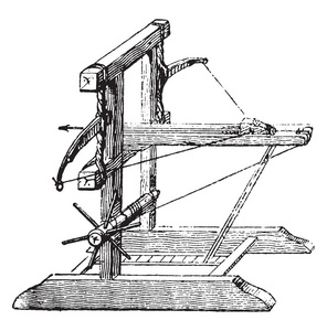 弹射器, 复古雕刻插图。词汇与事物辞典Larive 和弗勒勒1895