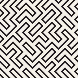 不规则迷宫线格子。抽象的几何背景设计。矢量无缝黑白图案