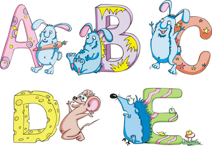 矢量中可爱的动物园字母. 有趣的卡通动物.