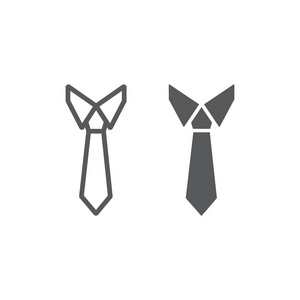 领带线和字形图标, 办公室和业务, 领带标志, 矢量图形, 在白色背景上的线性模式, eps 10
