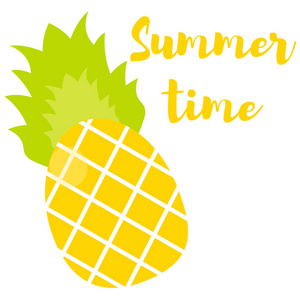 矢量插图。热带水果菠萝和题字夏天时间