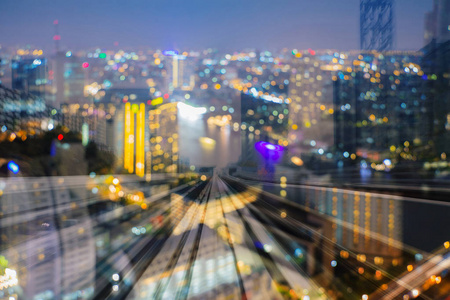 夜色模糊光城市中心双曝光运动列车, 抽象背景