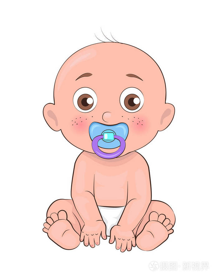 新生男孩婴儿奶嘴在嘴和尿布