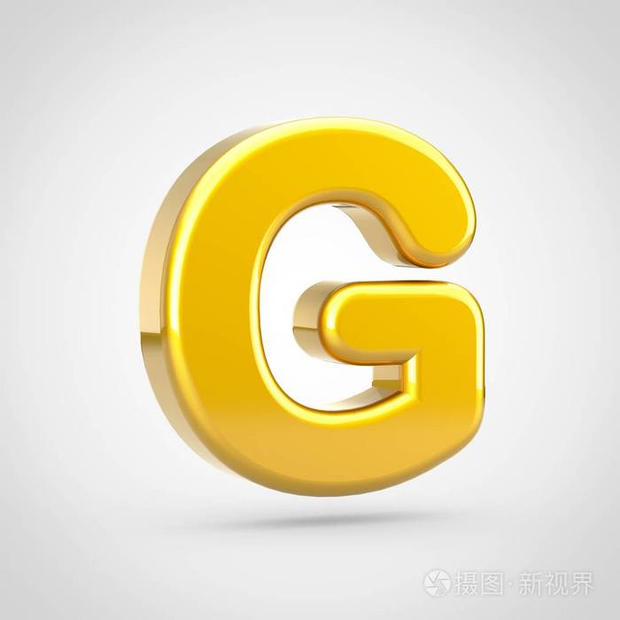 金色字母g大写3d渲染字体与金色纹理隔离在白色背景上