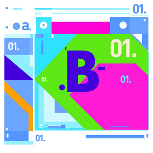 矢量字母 B 孟菲斯风格几何颜色轮廓字体。图形装饰类型。海报设计模板