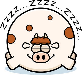 一只母牛熟睡的卡通插图