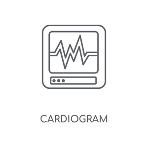 心电图线性图标。心电图概念笔划符号设计。薄的图形元素向量例证, 在白色背景上的轮廓样式, eps 10