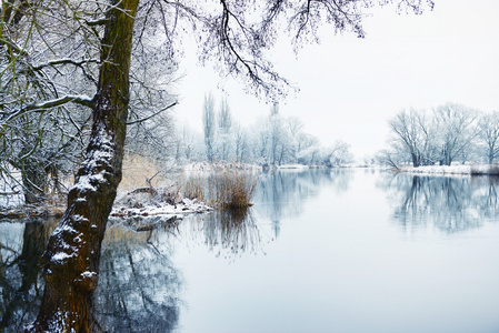 哈维尔河冬季景观德国