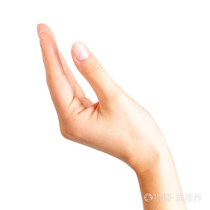 拿着用三个手指的东西的妇女手