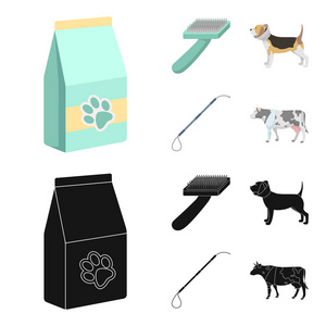 狗, 牛, 牛, 宠物。兽医诊所集合图标动画, 黑色风格矢量符号股票插画网站