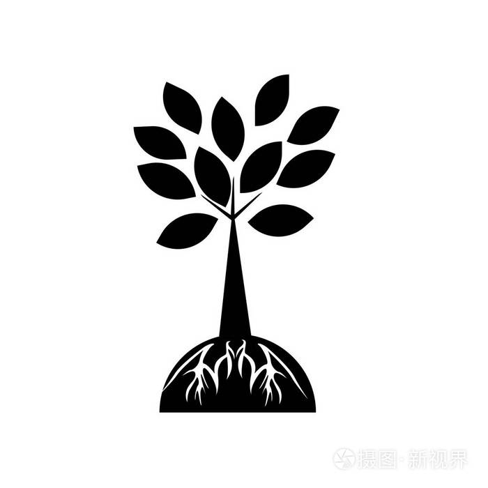 树和根图标矢量隔离在白色背景为您的 web 和移动应