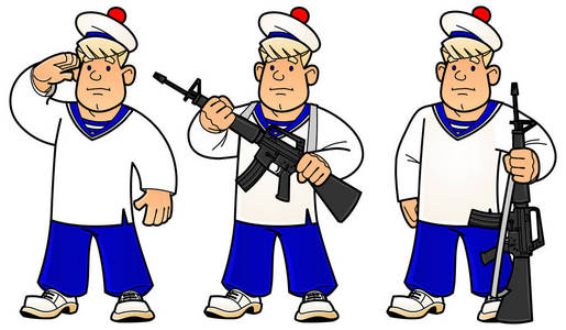 卡通年轻水手.武装巡逻队守卫一组图像照片