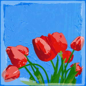 花园里红色的 tulip.holiday card.poster.vector