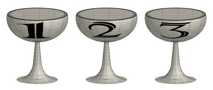 一套三3d 奖杯, 酒杯与数字 12, 3。在白色上隔离的图标向量