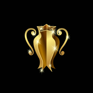 冠军的金色运动杯。抽象3d 足球篮球足球和网球比赛奖杯标志