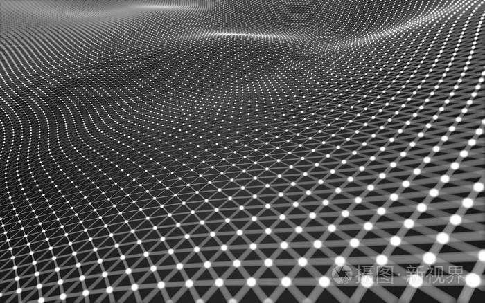 抽象的多边形空间低聚暗背景与连接点和线连接结构3d渲染