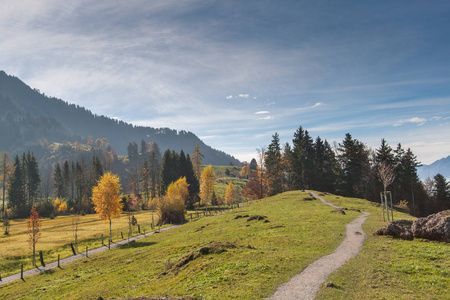 风景与绿色草甸在卢塞恩湖之上, 附近山 Rigi, 阿尔卑斯, 瑞士