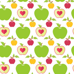 无缝模式与绿色，红色和黄色的苹果