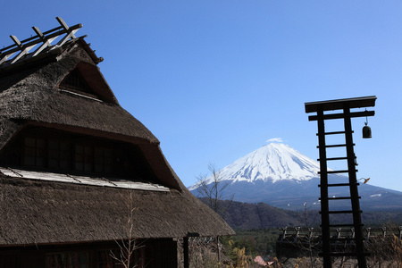 从西湖 iyashino 佐藤 nenba 富士山的视图