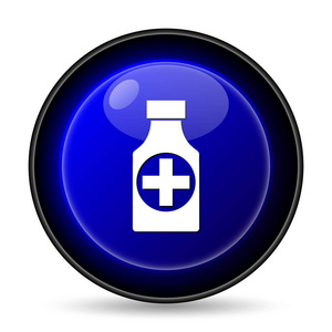 药丸瓶图标。白色背景上的互联网按钮