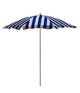 蓝白色条纹的沙滩伞上白色孤立。剪切路径包括