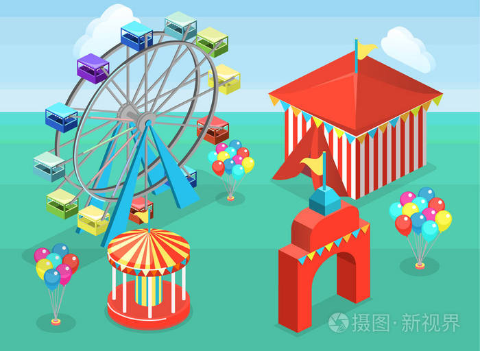 等距城市横幅带转盘, 游乐园