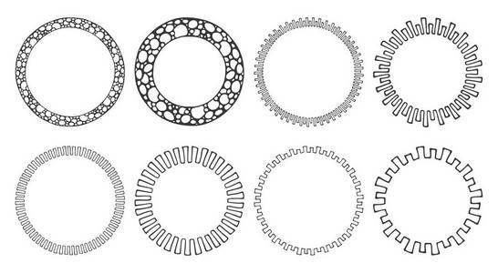 一组手绘的圆形框架。部落和 geomeric 装饰设计元素。圆形装饰品。手绘剪贴画
