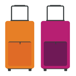 橙色和粉红色的旅行袋。平面颜色样式。矢量插图