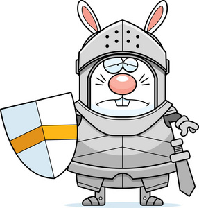 一个卡通插图的兔子骑士看着悲伤照片