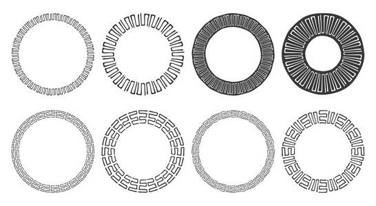 一组手绘的圆形框架。部落和 geomeric 装饰设计元素。圆形装饰品。手绘剪贴画