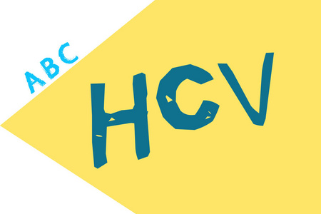 显示 Hcv 的文本符号. 导致肝脏感染炎症的概念性照片感染剂