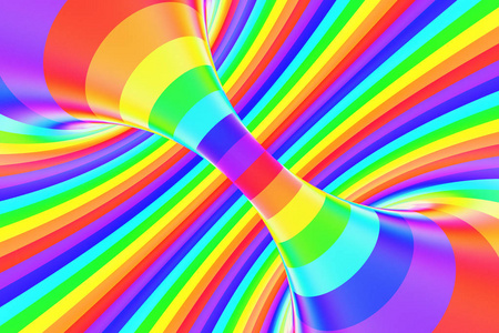 彩虹滑稽螺旋隧道。条纹扭曲欢快的光学错觉。抽象背景。3d 渲染